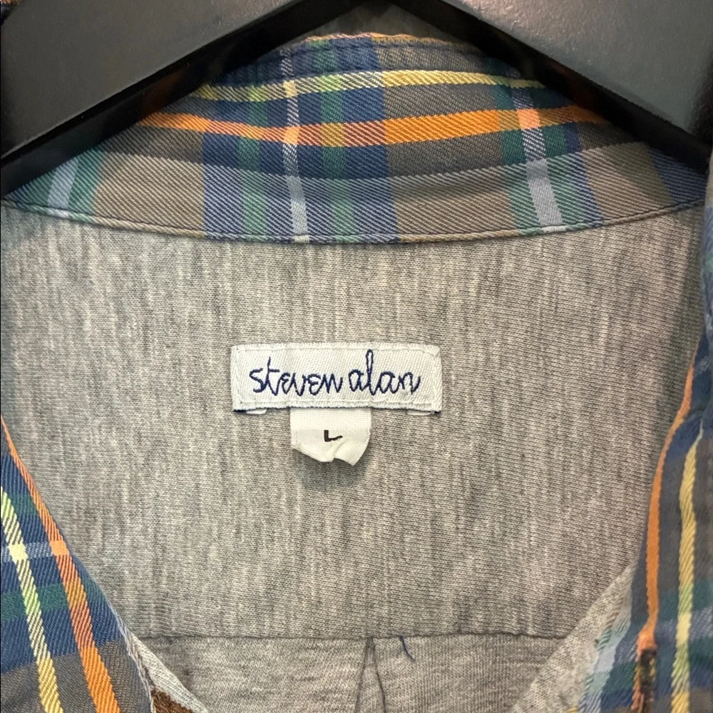 Steven Alan Brown Plaid Button-Down Shirt with Blue Accents